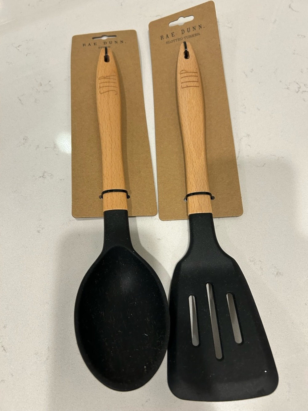 Rae Dunn Wood Handle Turner Set - Black Tip with Natural Wood